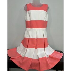 B By Chetta B Women Dress Sz 8 White Salmon Sleeveless Lined Pleated Zipper